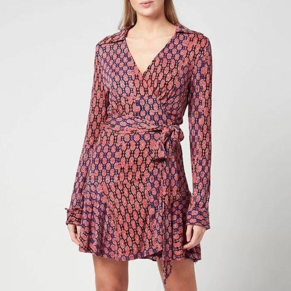 FREE PEOPLE Rhetta wrap mini dress in rusty rose/navy combo - Picture 2 of 8